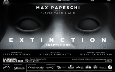 Le resine Gobbetto alla mostra-installazione “EXTINCTION | CHAPTER ONE” di Max Papeschi. Fondazione Stelline, Milano, dal 19 Gennaio al 19 Febbraio 2023.